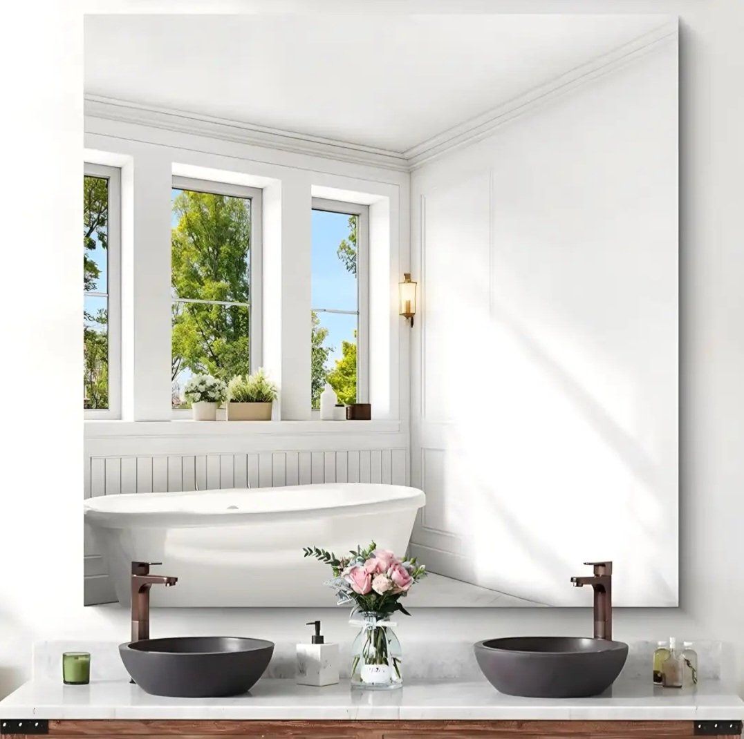Large Frameless Mirror, 48x48 Inch Square Bathroom