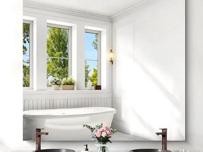Large Frameless Mirror, 48x48 Inch Square Bathroom