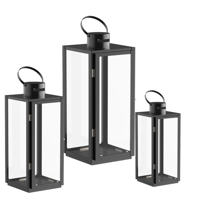 Lantern Set of 3 New Decor Stainless Candle Patio Outdoors Indoors