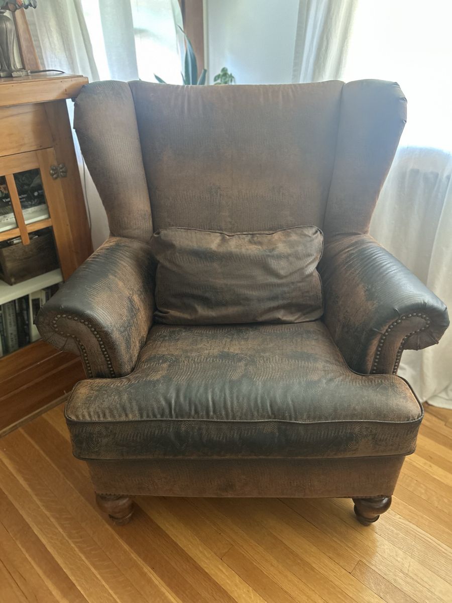 Wingback Armchair Brown Faux Leather Upholstered Accent Chair 37.5" W x 44" H