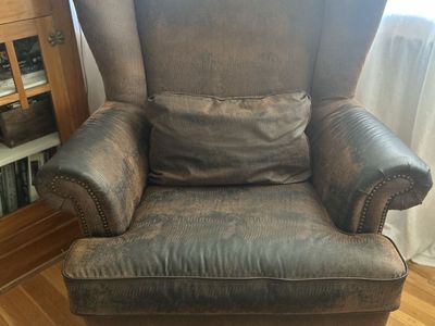 Wingback Armchair Brown Faux Leather Upholstered Accent Chair 37.5" W x 44" H