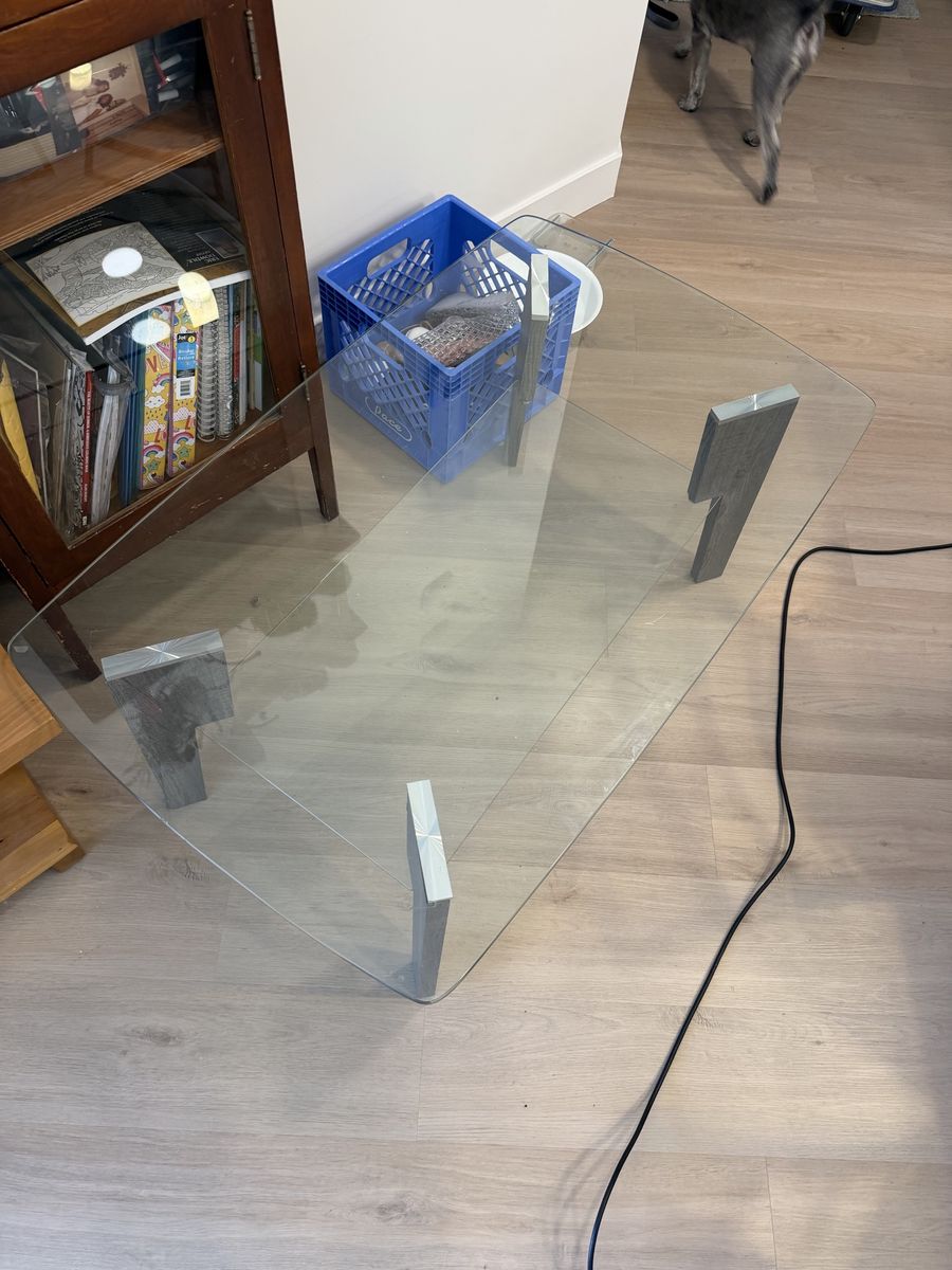 Modern Rectangular Glass Top Coffee Table with Gray Wood Finish Legs