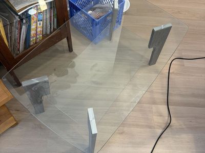 Modern Rectangular Glass Top Coffee Table with Gray Wood Finish Legs