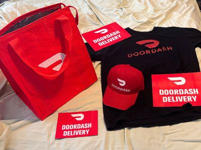 Door Dash Dasher Work Uniform Driver Delivery Accessory Items Shirt, Hat, Car Magnets, Insulated Bag NEW