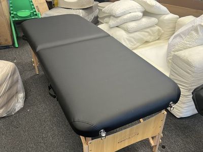 Saloniture Portable Massage Table Black with Adjustable Wood Legs and Carry Bag