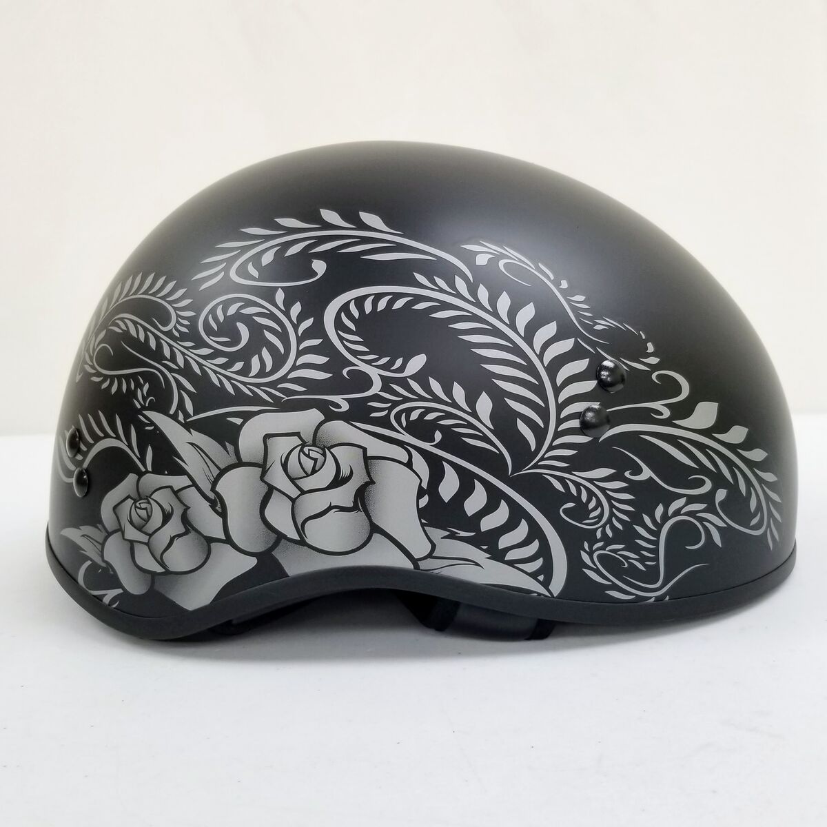 GMAX HH-65 Naked Motorcycle Street Half Helmet (Rose Matte Black/Silver, X-Small) (72-5447XS)