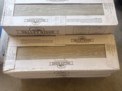 VALLEY RIDGE Ceramic Wood Look Tile - 7 Boxes, Gray Wood Grain, New Condition