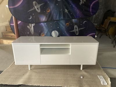 White TV Stand, Gaming Area, Family Room Furniture, Modern, Glossy White