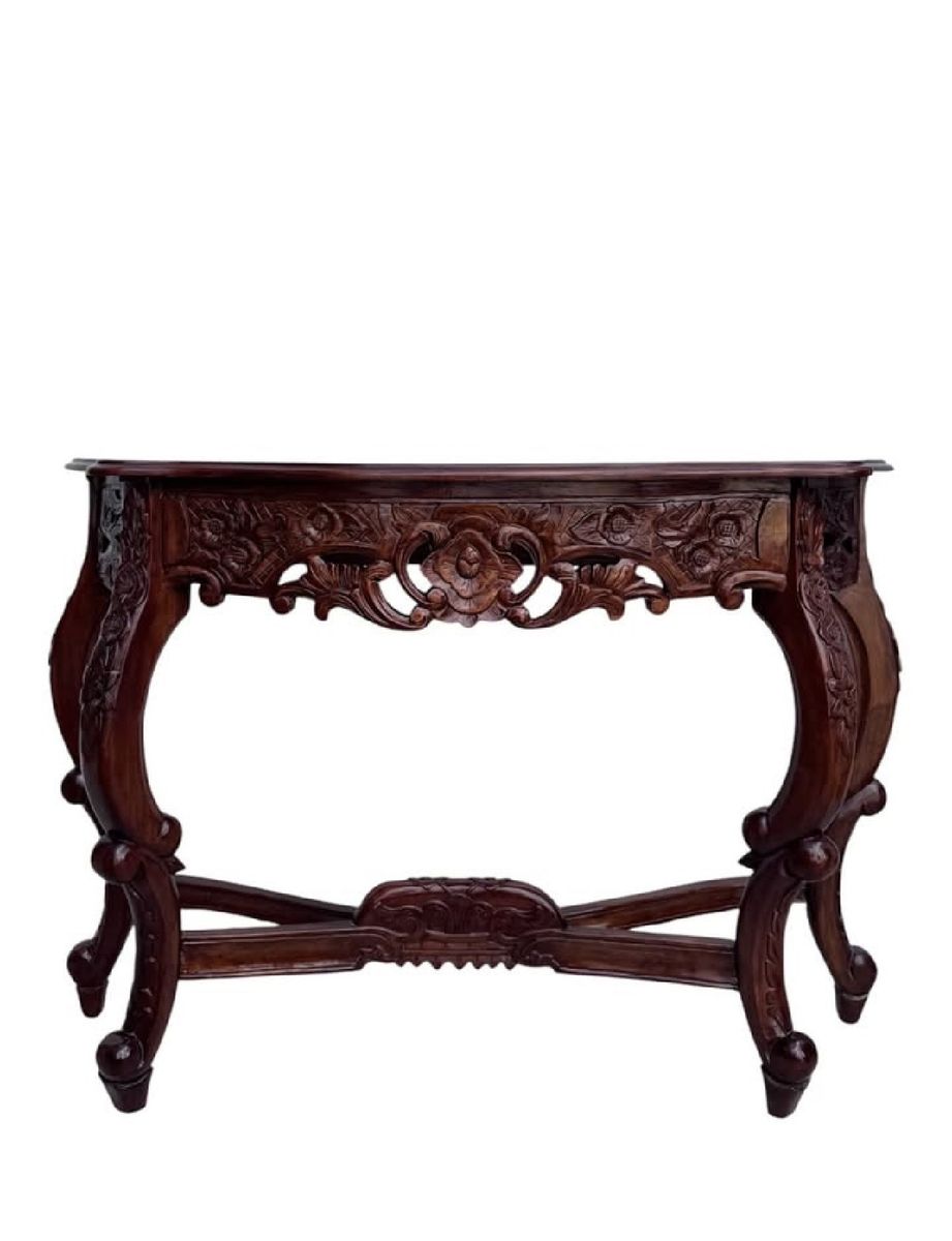 Vintage Hand-Carved Dark Wood Entryway Console Table