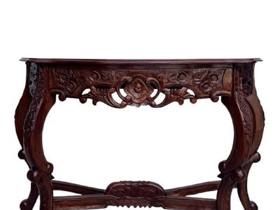 Vintage Hand-Carved Dark Wood Entryway Console Table