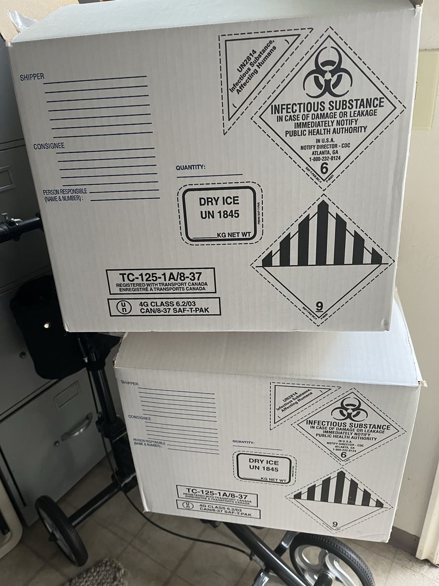 SAF-T-PAK TC-125-1A/8-37 Infectious Substance Shipping 2 new Boxes. Dry Ice Compatible. Good to ship meat, camping for 5-7 days.