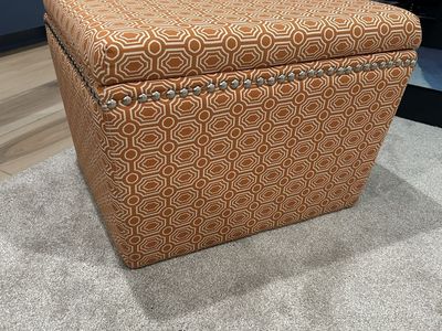 Orange Patterned Upholstered Storage Ottoman
