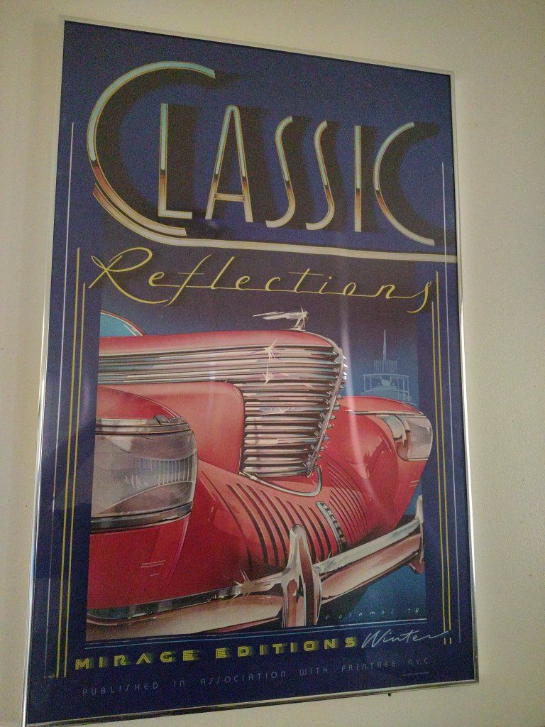 Mirage Editions "Classic Reflections" Winter Framed Vintage Car Art Print Wall Decor