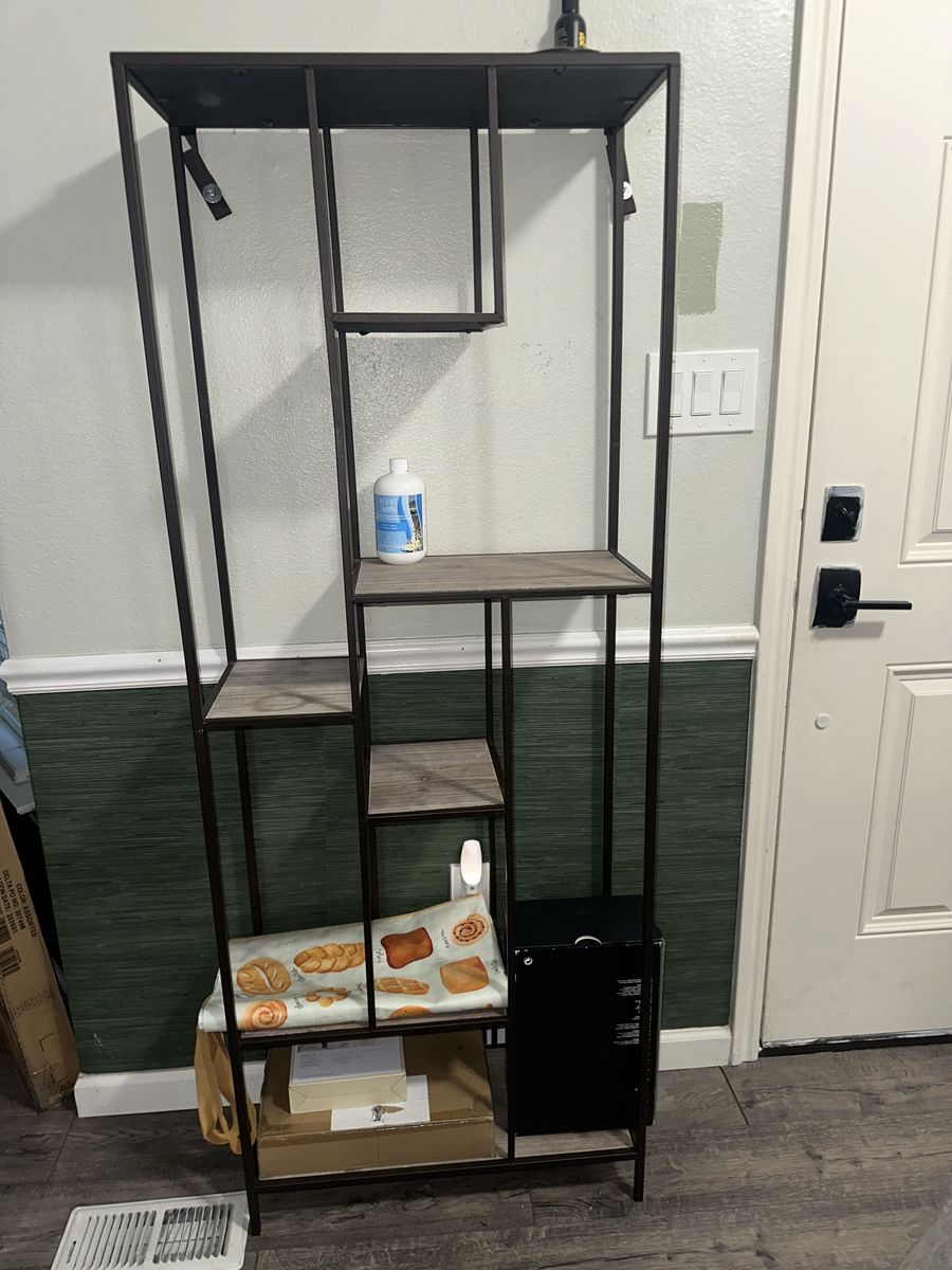 Industrial Style Bookshelf Display Cabinet with Wood Look Shelves - Metal Frame
