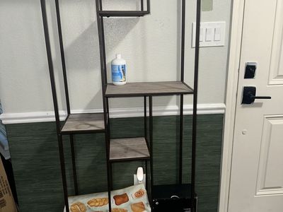 Industrial Style Bookshelf Display Cabinet with Wood Look Shelves - Metal Frame