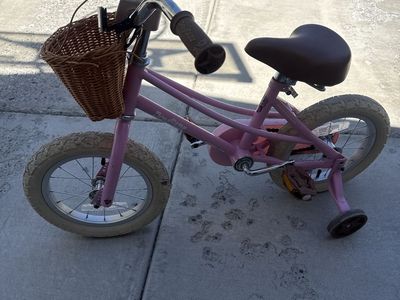 Girls 14-inch Pink Kids Bike with Training Wheels and Basket - Used