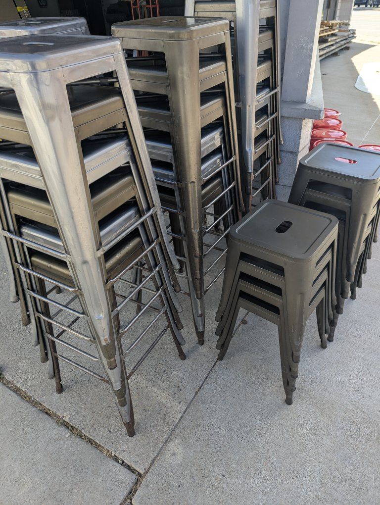 Industrial Style Metal Stools - Bar & Counter Height Stacking Set (Gray/Black)