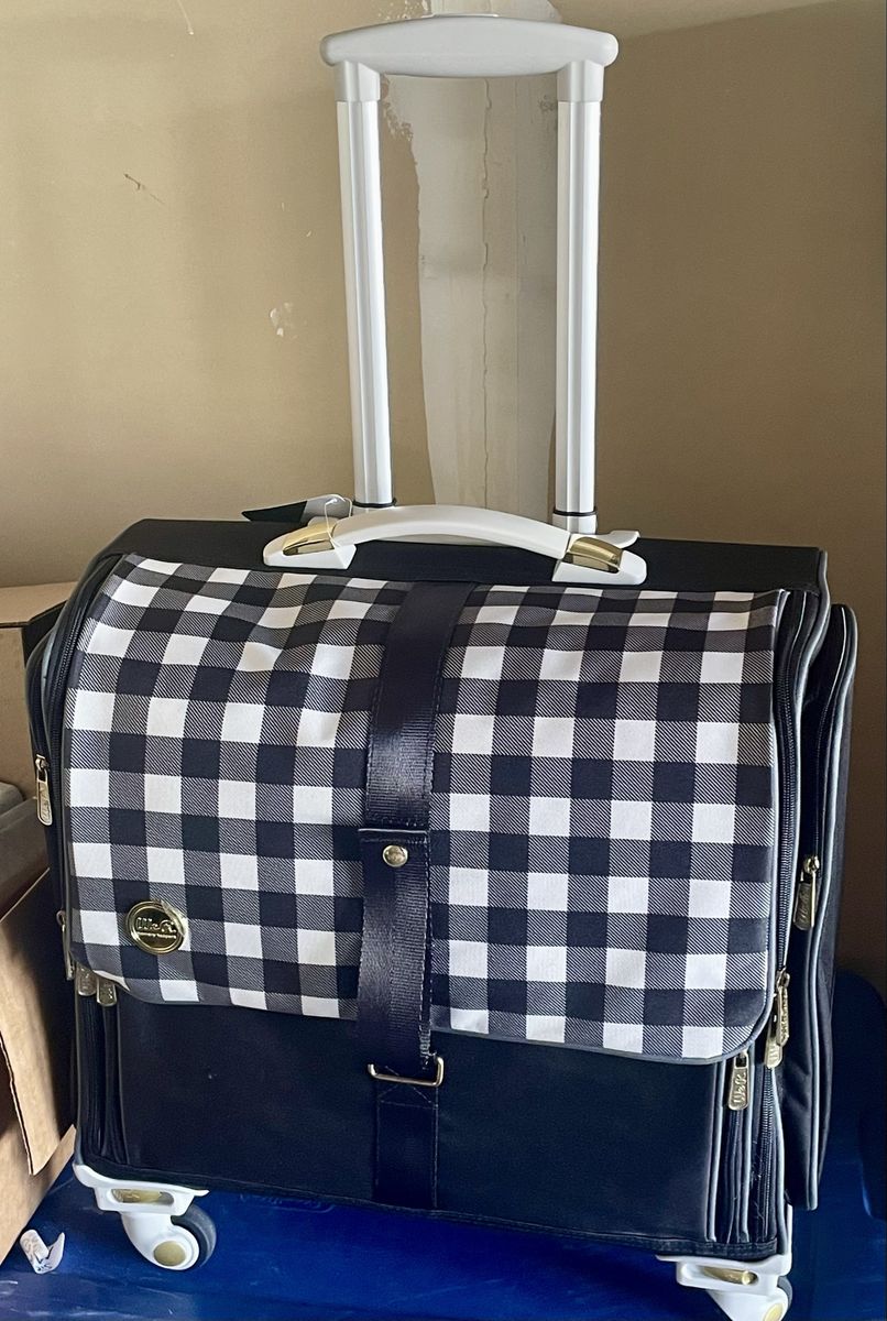 New! We R Memory Keepers Black & White Gingham 360 Rolling Craft Tote Bag Scrapbook Storage
