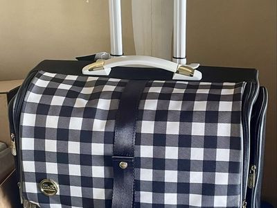 New! We R Memory Keepers Black & White Gingham 360 Rolling Craft Tote Bag Scrapbook Storage