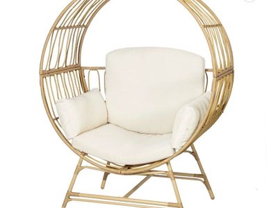 Brand new Boho Rattan Wicker Egg Chair with Cushions - Indoor/Outdoor Accent Seating