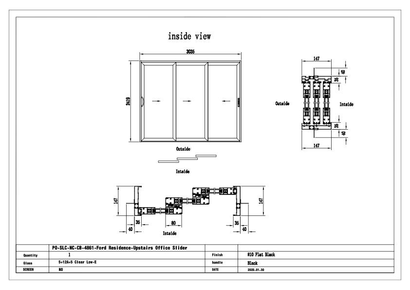 3 Panel Aluminum Slider - 120" x 96" - $5,000