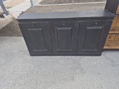 distressed black counter or bar cabinet,