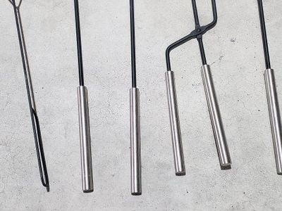 Fireplace Tool Set with Stainless Steel Handles - Poker, Tongs, Shovel, Brush & Hook