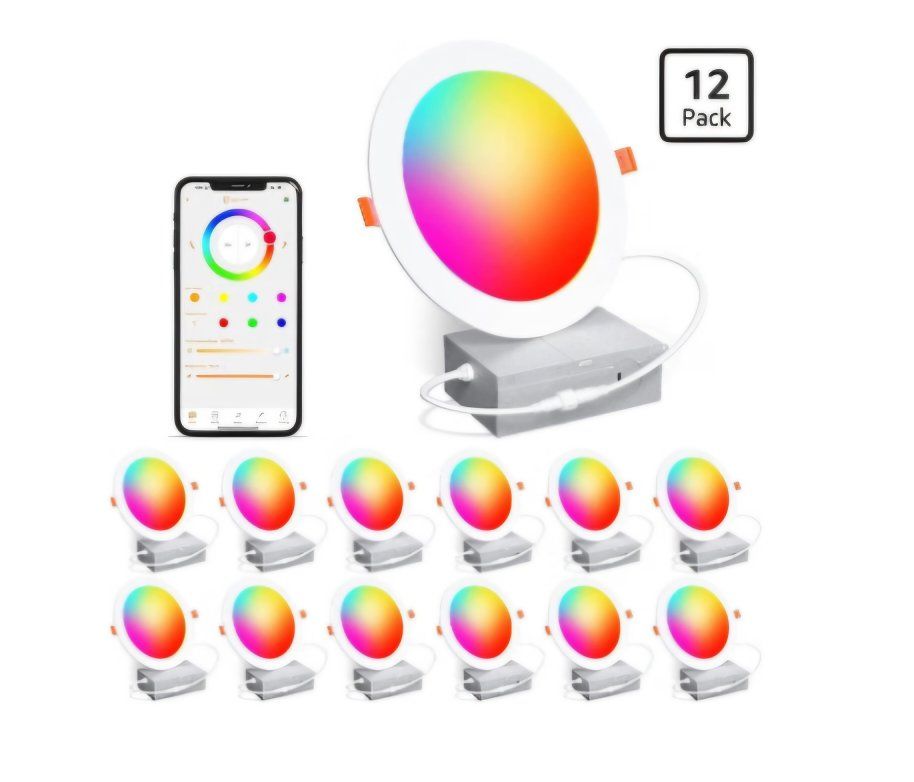 Recessed Lighting 6 Inch RGBCW Color Changing Smart Recessed Ceiling Lights 16W 1350LM LED Downlights Dimmable by Alexa & APP, 2