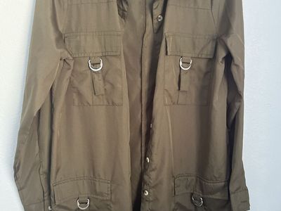 Love & Zousz Olive Green Utility Style Button-Up Silk Tunic Top - Size Medium