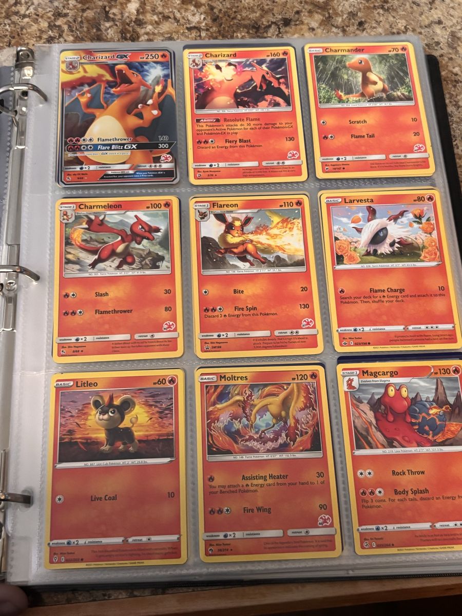 Pokemon Card Collection - Charizard GX, Flareon, Moltres - Binder Full of Cards