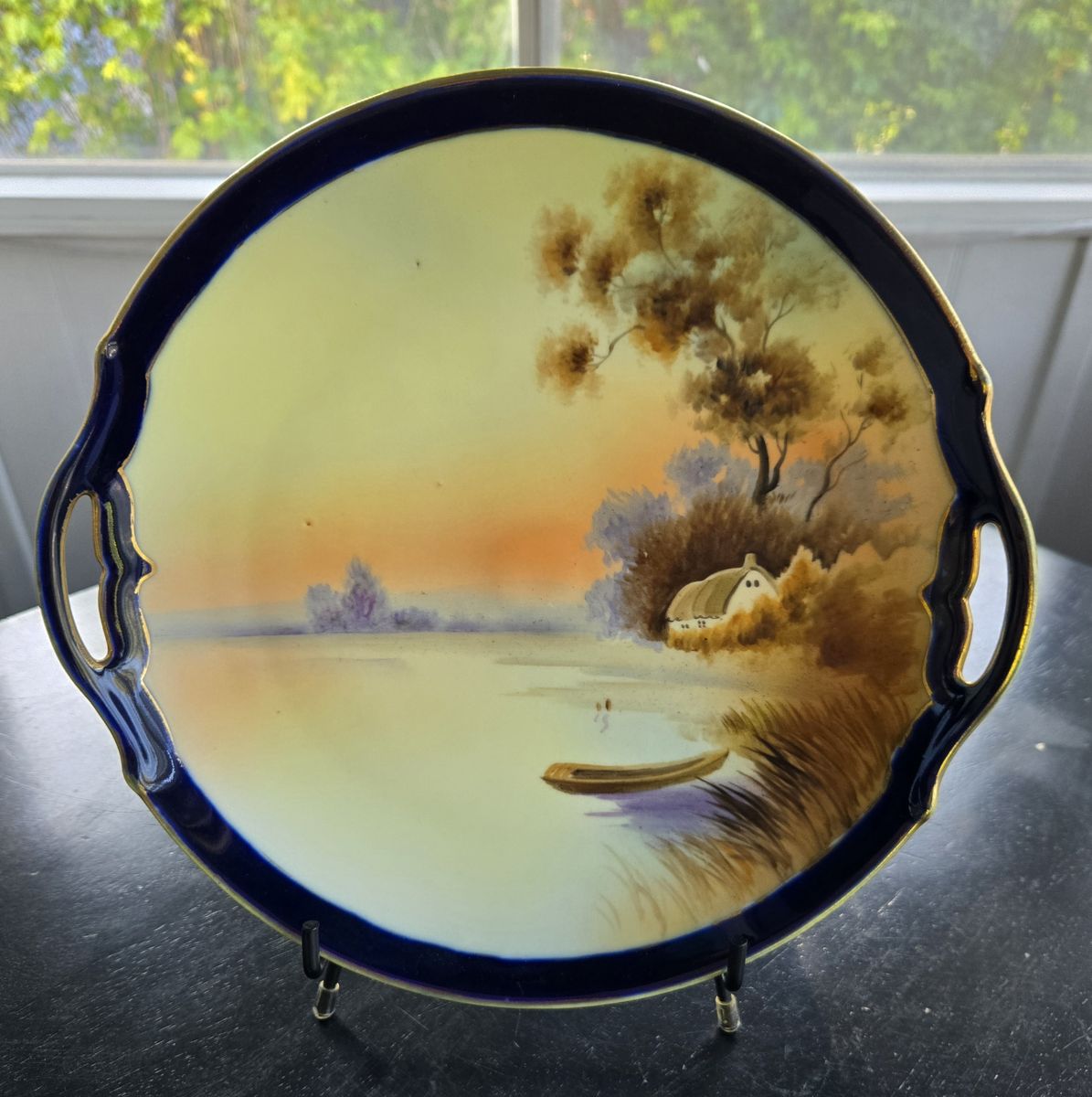 Vintage Nippon Japan Hand Painted Double Handled Cake Plate