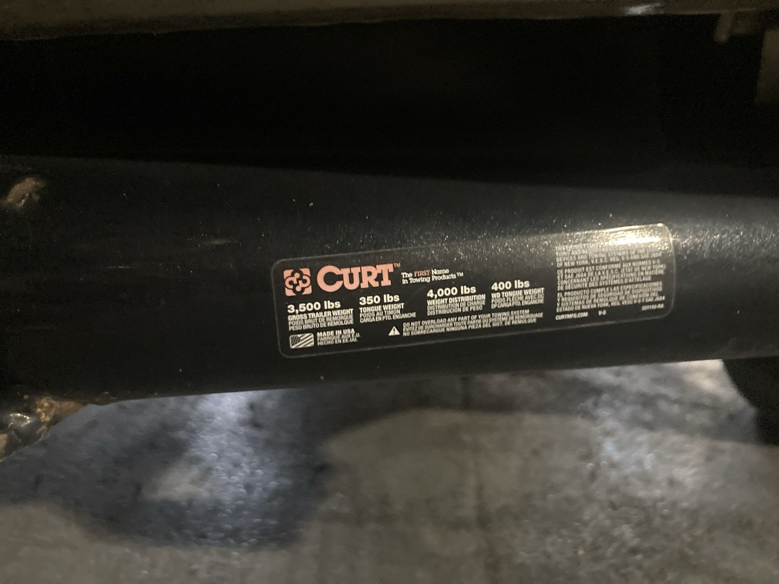 CURT Trailer Hitch Receiver Class 2 for Towing, 3500 lbs GTW, 350 lbs TW, Made in USA