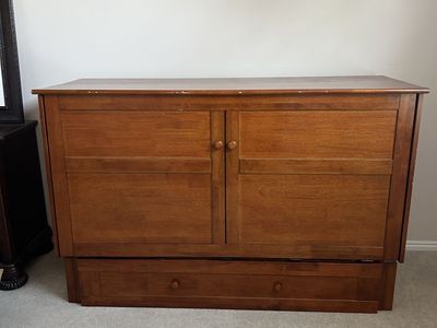 Clover Cherry Brown Queen Murphy Cabinet Bed with Storage Drawer