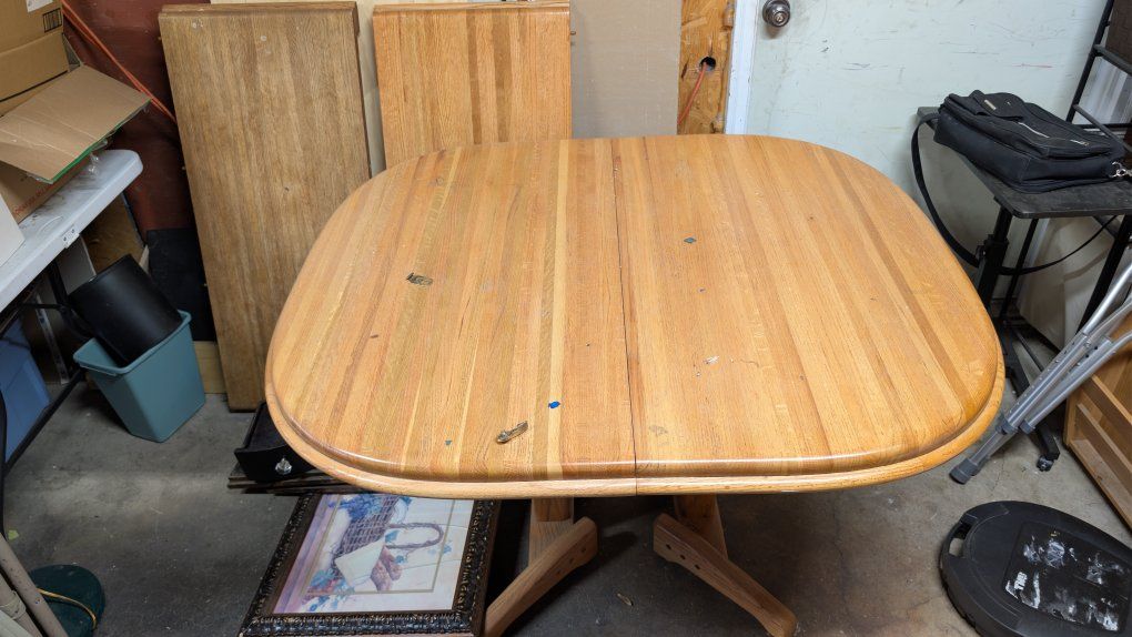 Oak Finish Dining Table with Extension Leaves - Used