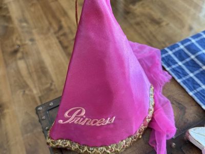 Vintage Disneyland Princess cone hat with gold sequins tag says youth.