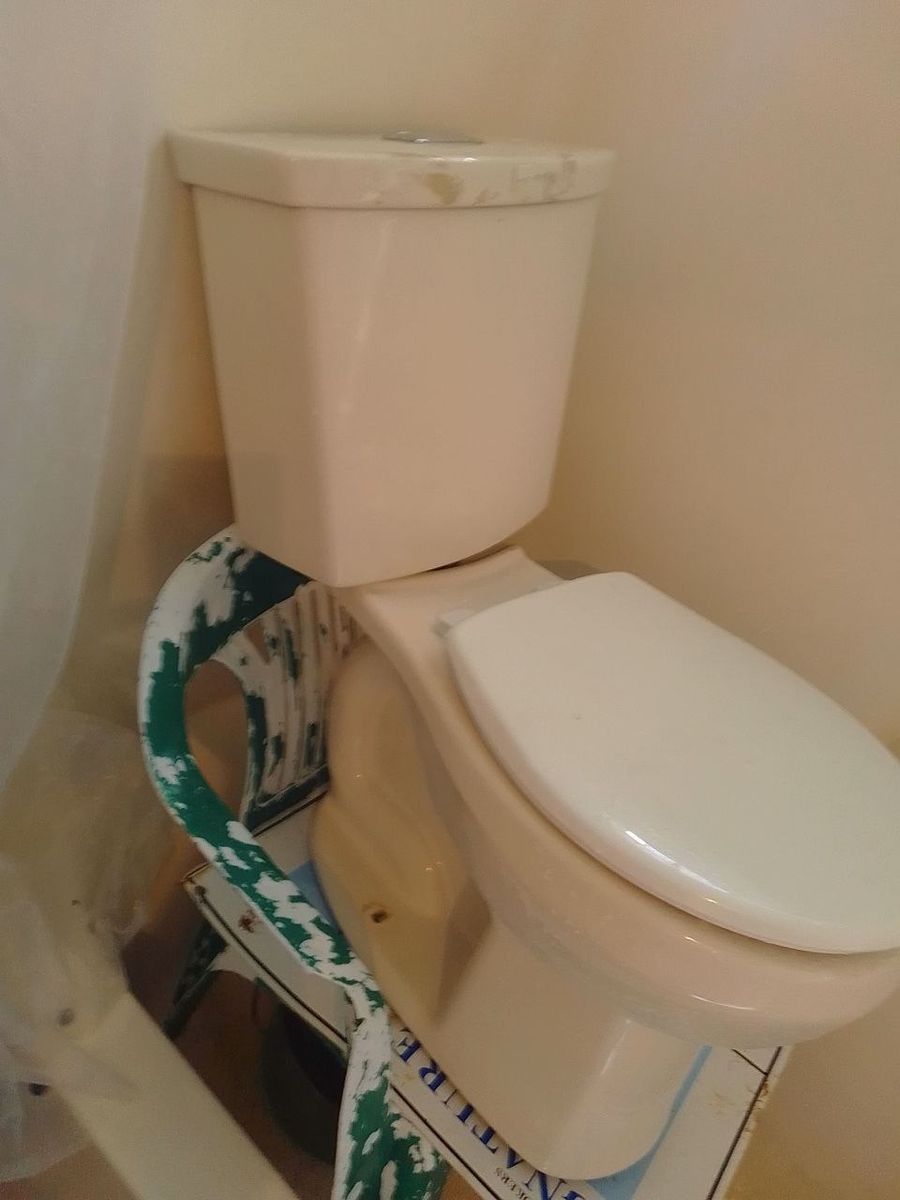American Standard toilet with a round bowl, dual-flush system, and a new seat. Rinsed it off under a hot shower