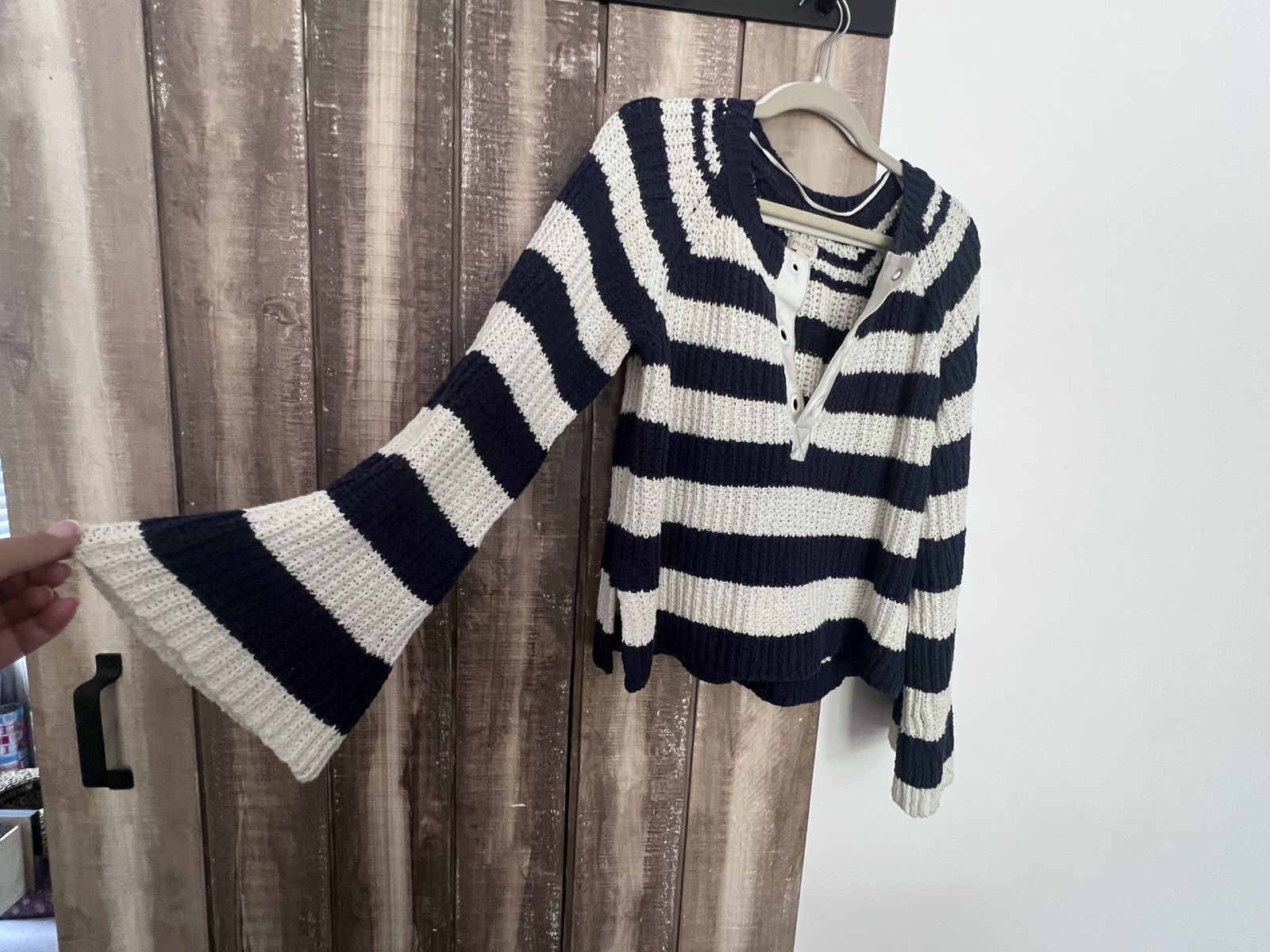 Pilcro by Anthropologie Women's Blue & White Striped Bell Sleeve Knit Sweater Size XL