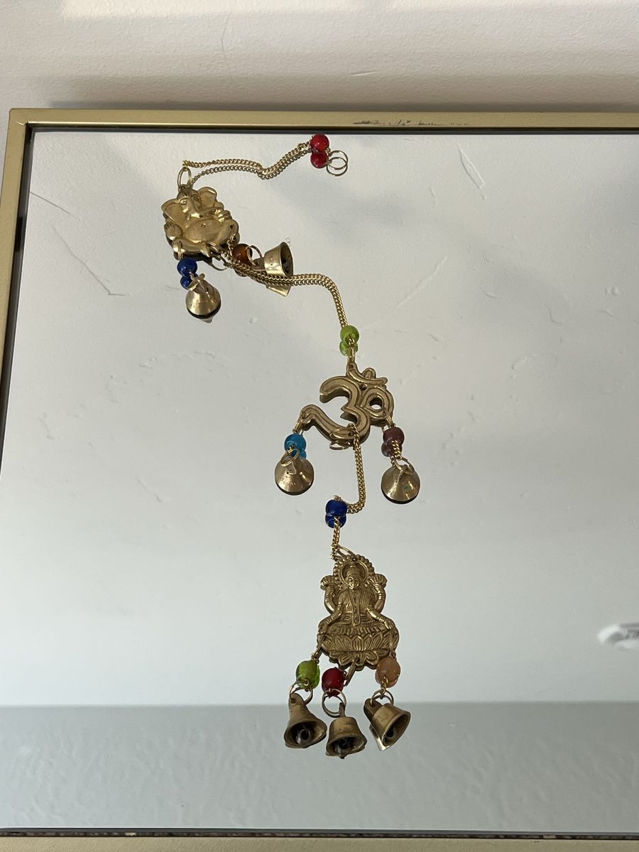 Brass Ganesha Om Lakshmi Hanging Bells Wind Chime with Colorful Beads