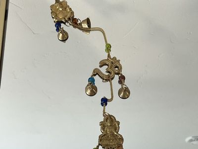 Brass Ganesha Om Lakshmi Hanging Bells Wind Chime with Colorful Beads