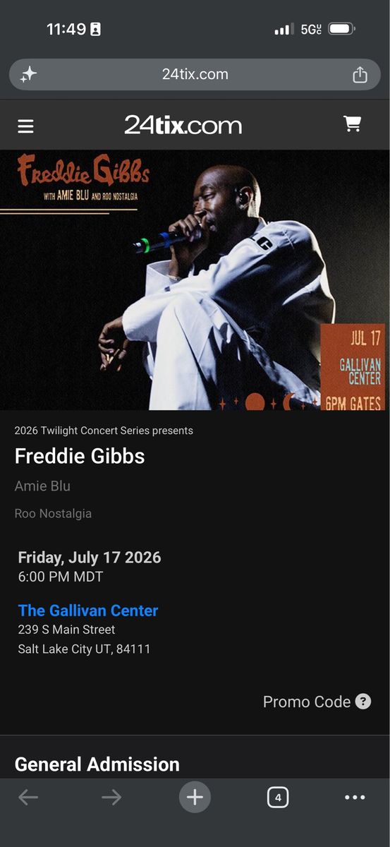 Four Freddie Gibbs Concert Tickets- The Gallivan Center - July 17, 2026 - General Admission