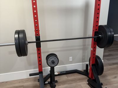 CAP Barbell Power Rack with 45lb Olympic Bar & Plates (2x45, 2x35, 2x25) + Stand