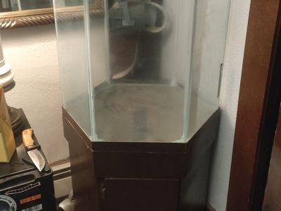 Fish Tank Aquarium 35 gallon hexagon with Wooden Cabinet Stand