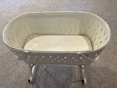 Wicker Baby Bassinet with Folding Legs, Handles, and Wheels - Portable Infant Bed