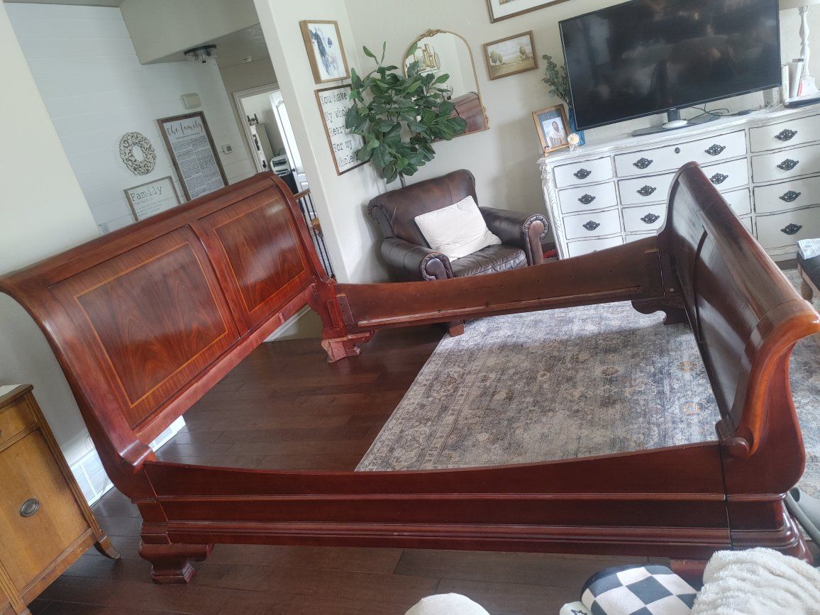 Wooden Sleigh Bed Frame - Cherry Finish