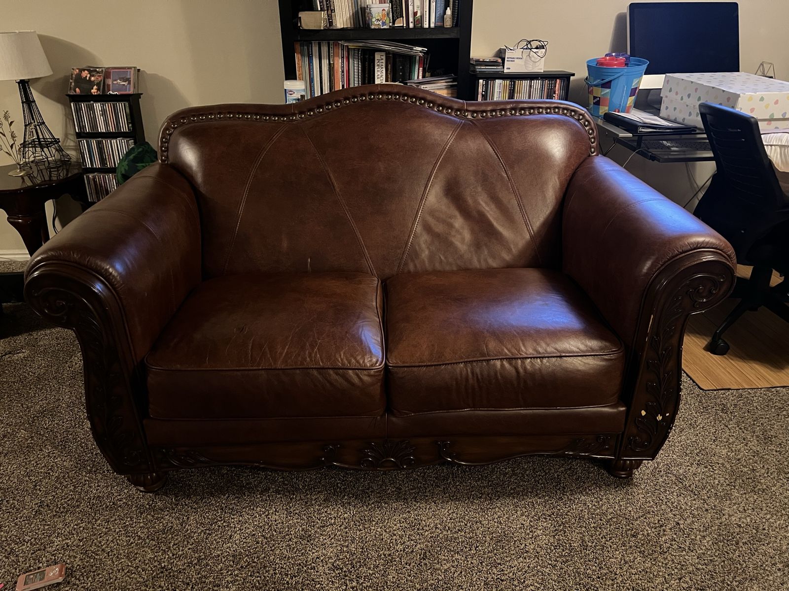 Leather Loveseat Couch & Armchair