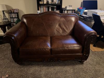 Leather Loveseat Couch & Armchair