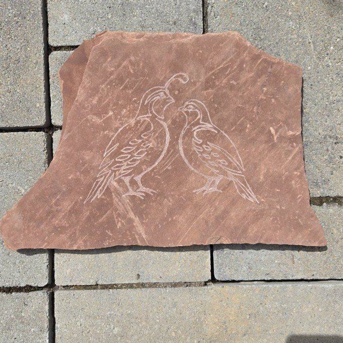 Hand-Carved Stone with Quail pair Bird Art Garden Decor