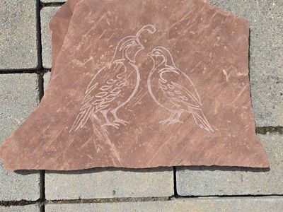 Hand-Carved Stone with Quail pair Bird Art Garden Decor