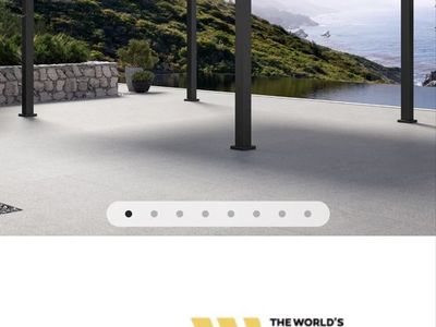 NEW MIRADOR ALUMINUM 10’X13’ CHARCOAL PERGOLA WITH TWO ALUMINUM PRIVACY WALLS.