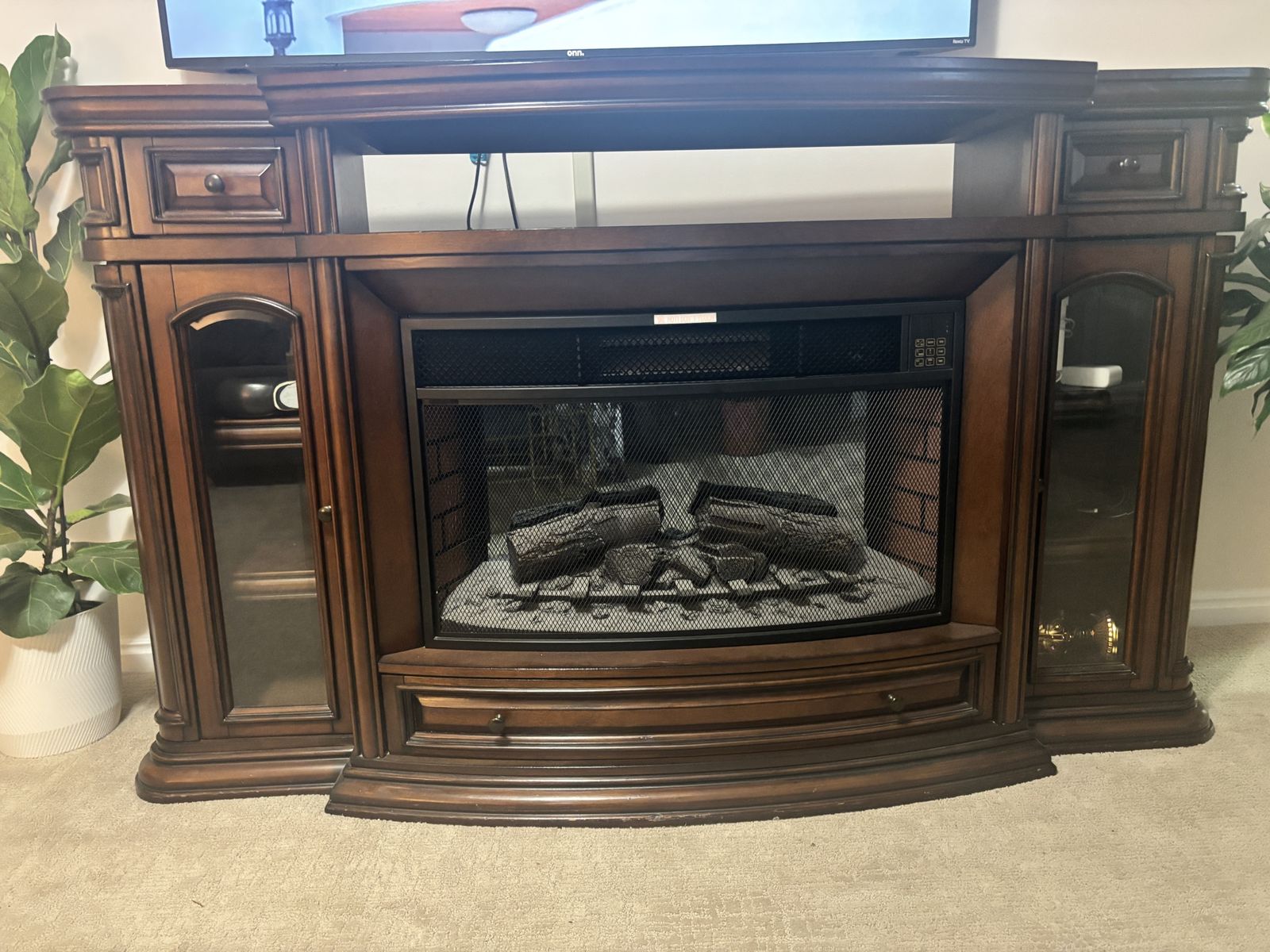 Wooden TV Stand Media Console with Electric Fireplace Insert